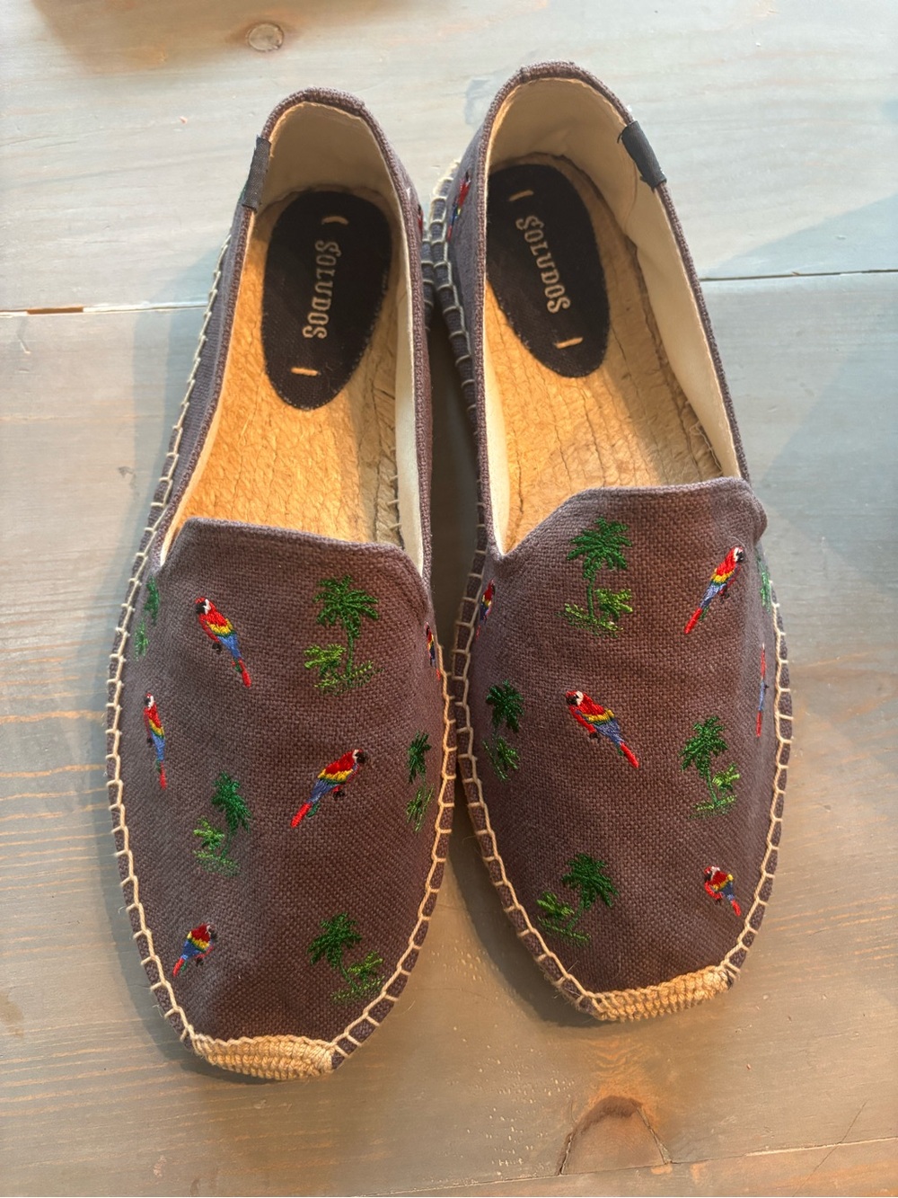 Soludos Brown Canvas Palms + Parrot Embroidered Espadrilles - Picture 2 of 4
